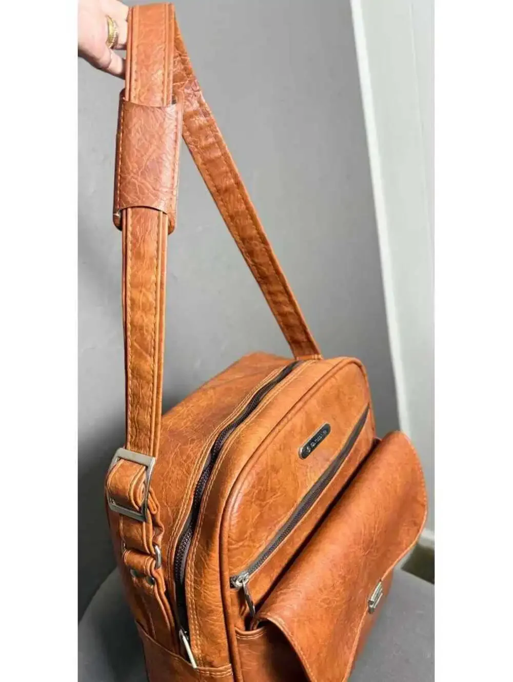 1970's Overnight Travel Bag Warm Brown Faux Leather Weekender Bag